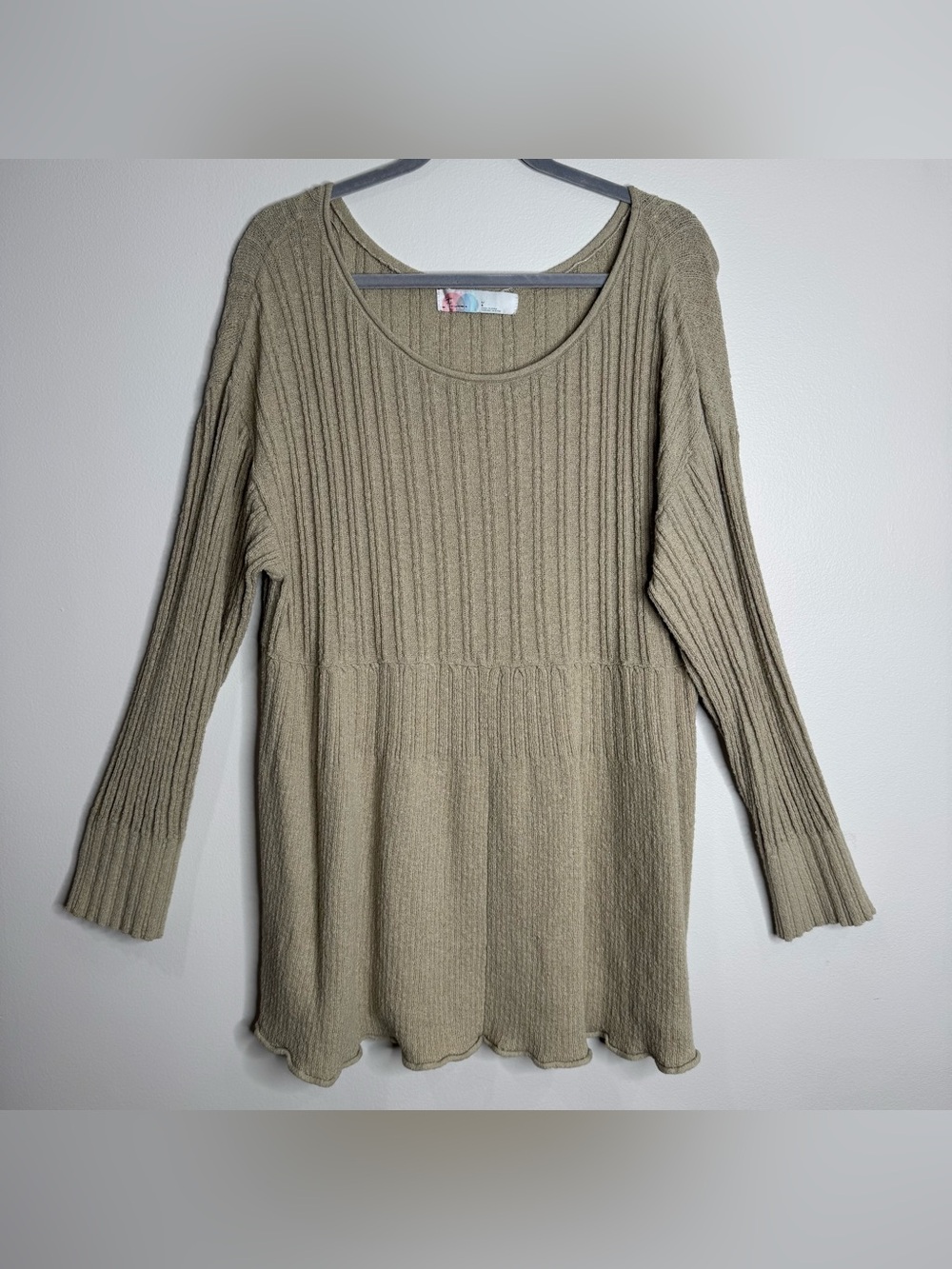 Free People Beach Large Delancey Tunic Sweater Neutral Tan Ribbed Oversized